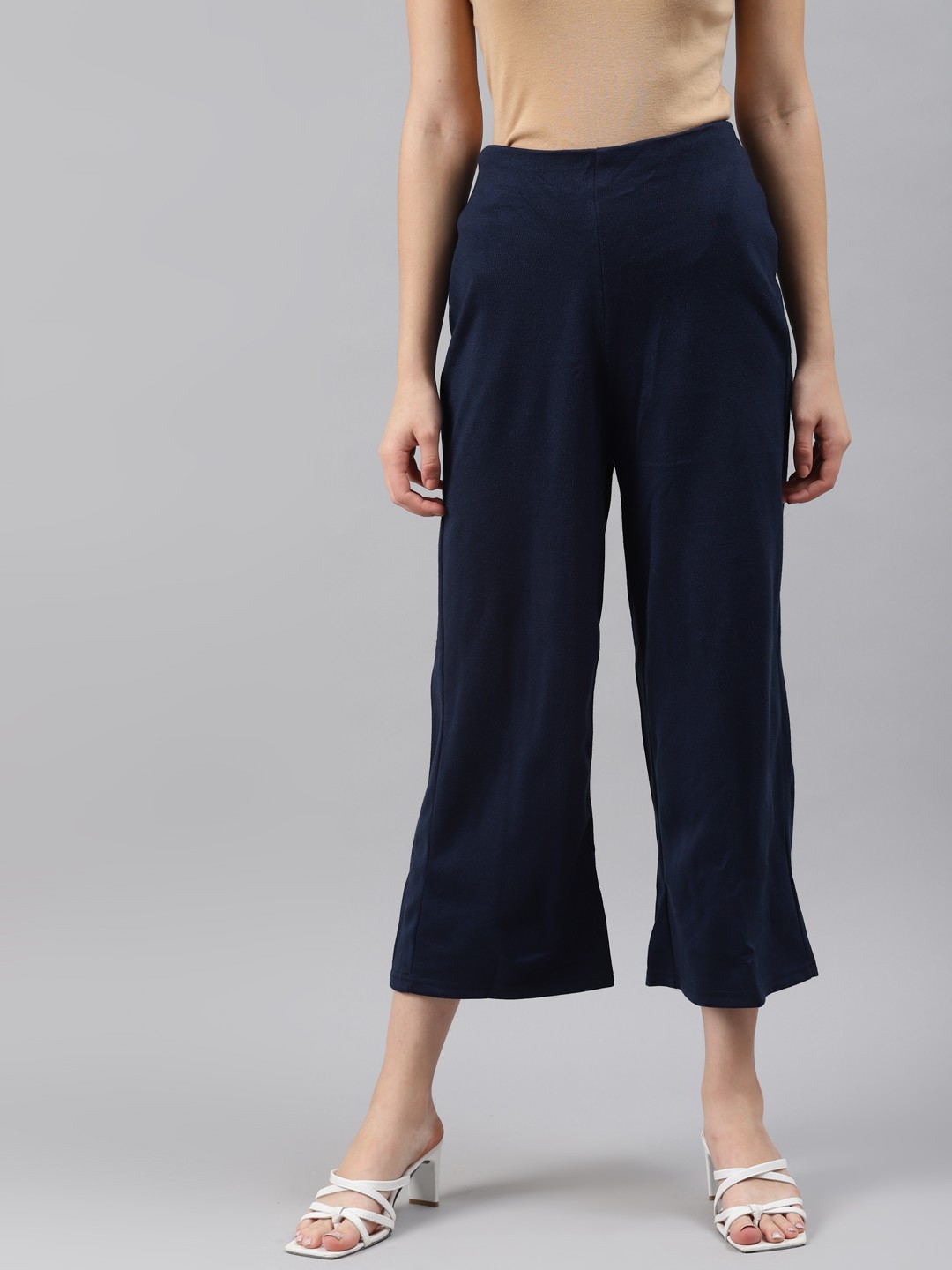 

Rangriti Women Navy Blue Knitted Cropped Ethnic Palazzos