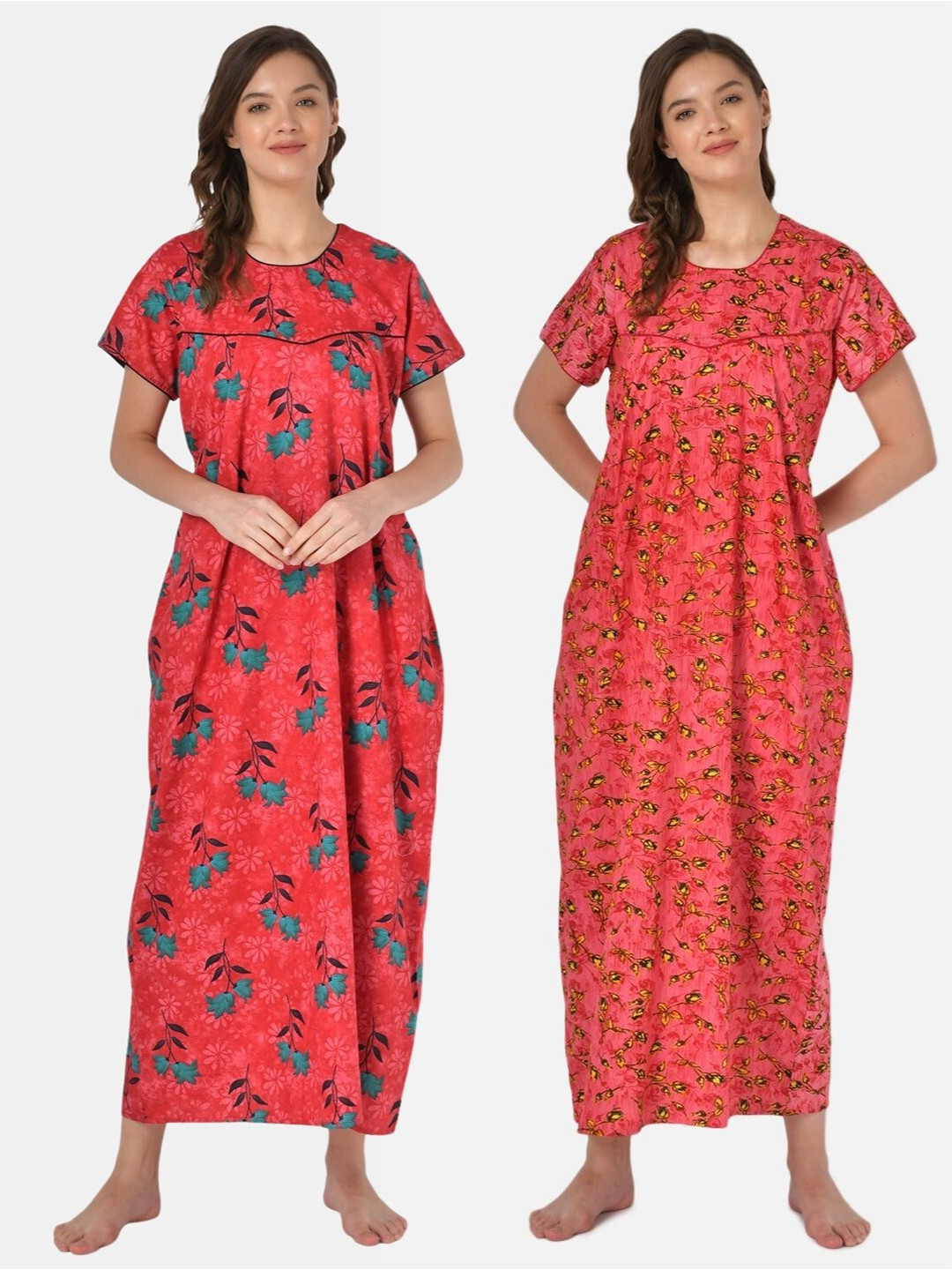 

Klamotten Pack of 2 Printed Pure Cotton Maxi Nightdress, Red