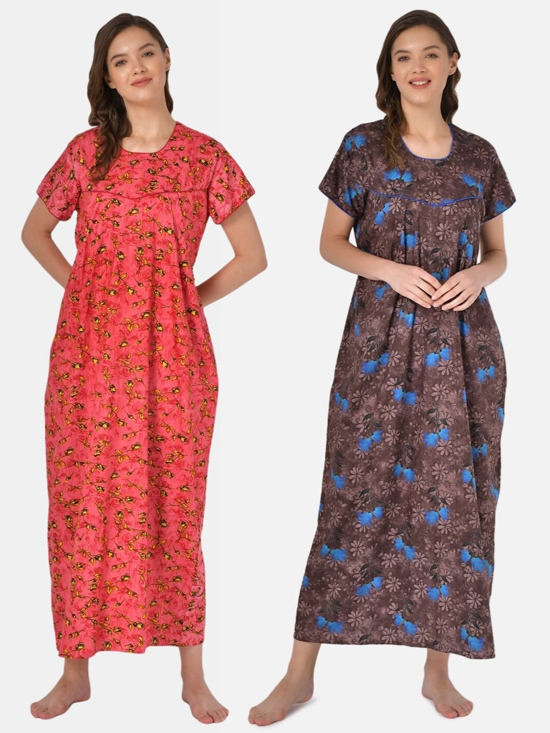 

Klamotten Pack of 2 Printed Pure Cotton Maxi Nightdress, Pink