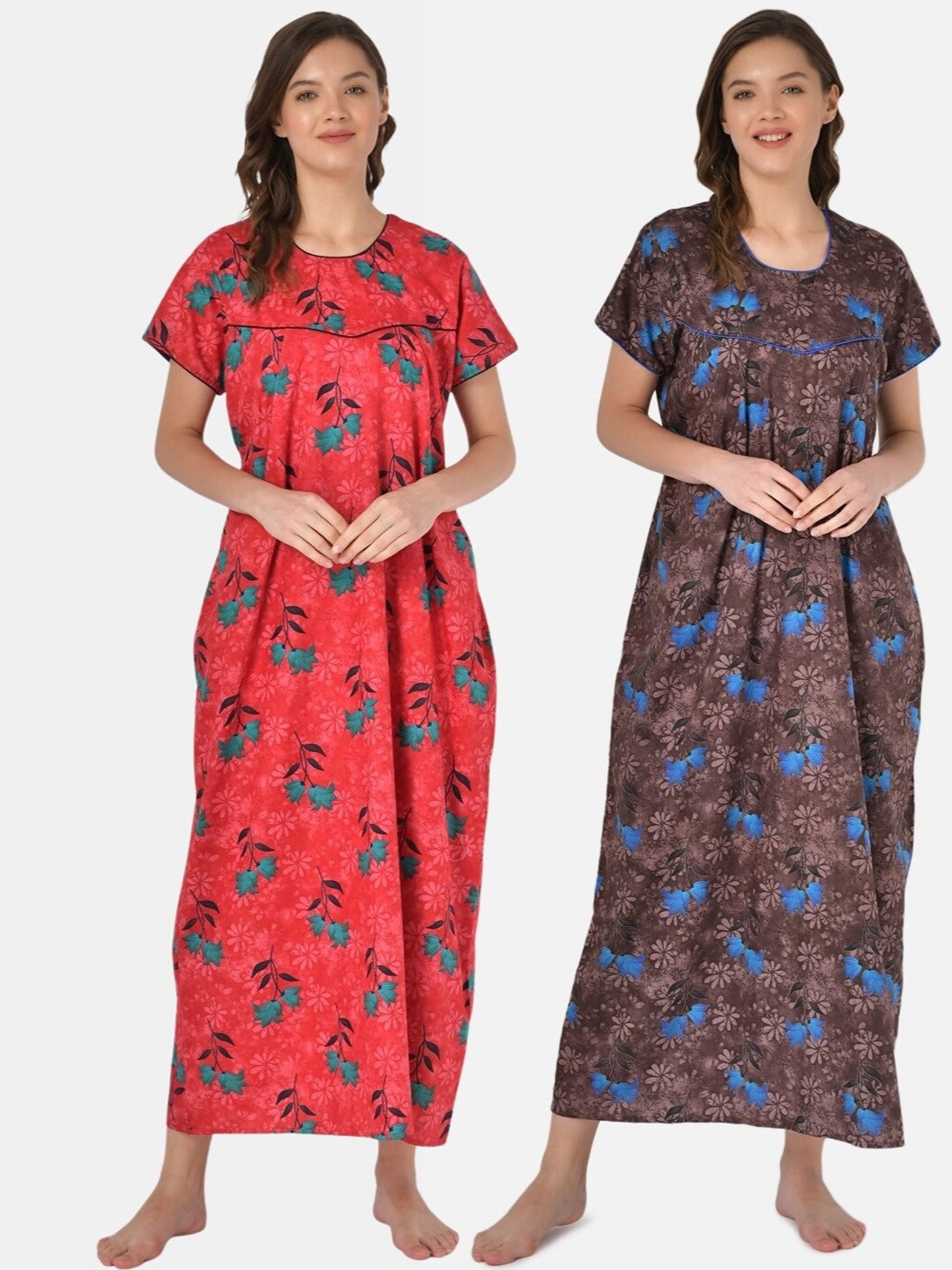 

Klamotten Pack of 2 Printed Pure Cotton Maxi Nightdress, Red