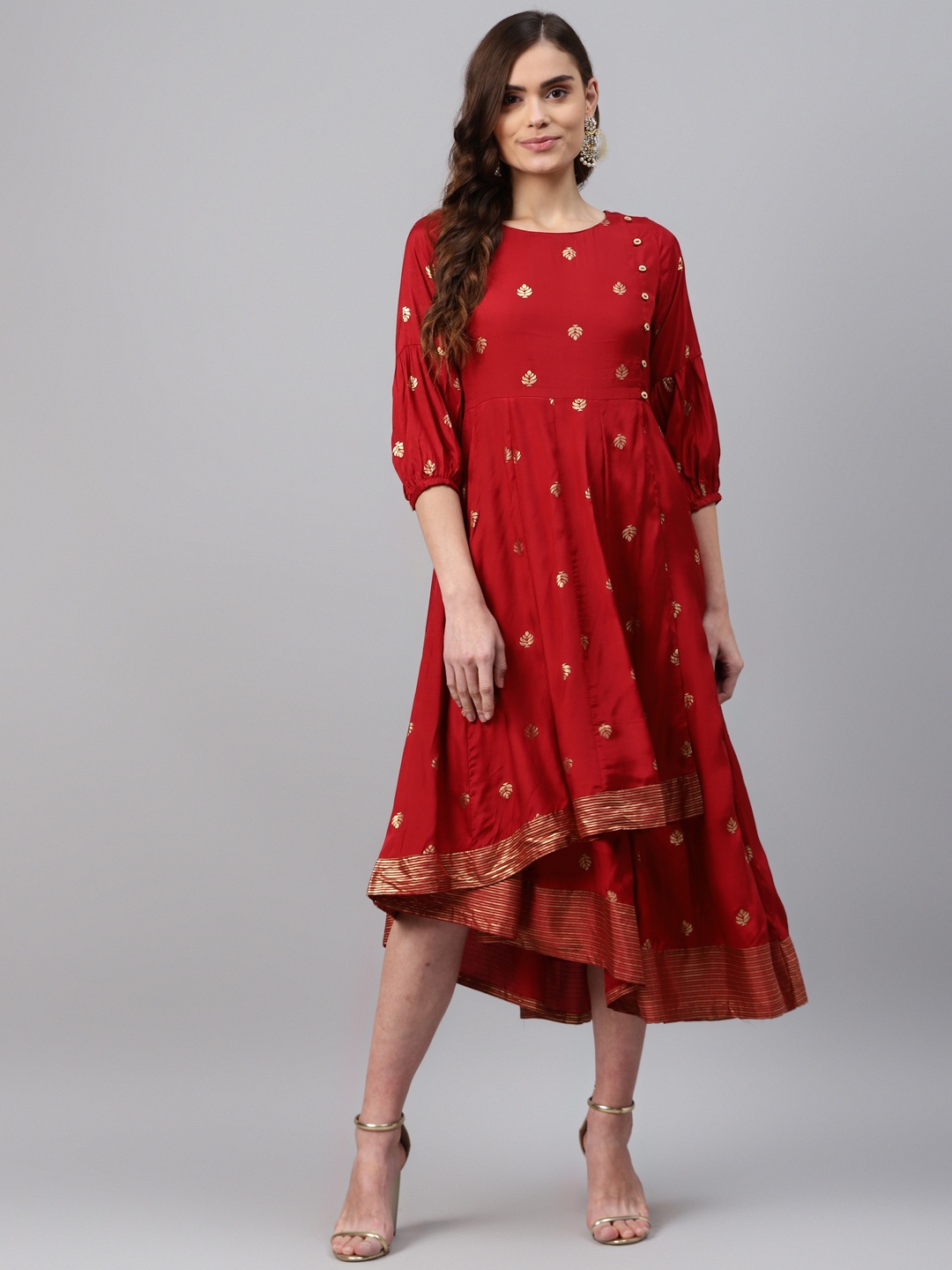 

Rangriti Red Ethnic Motifs A-Line Dress