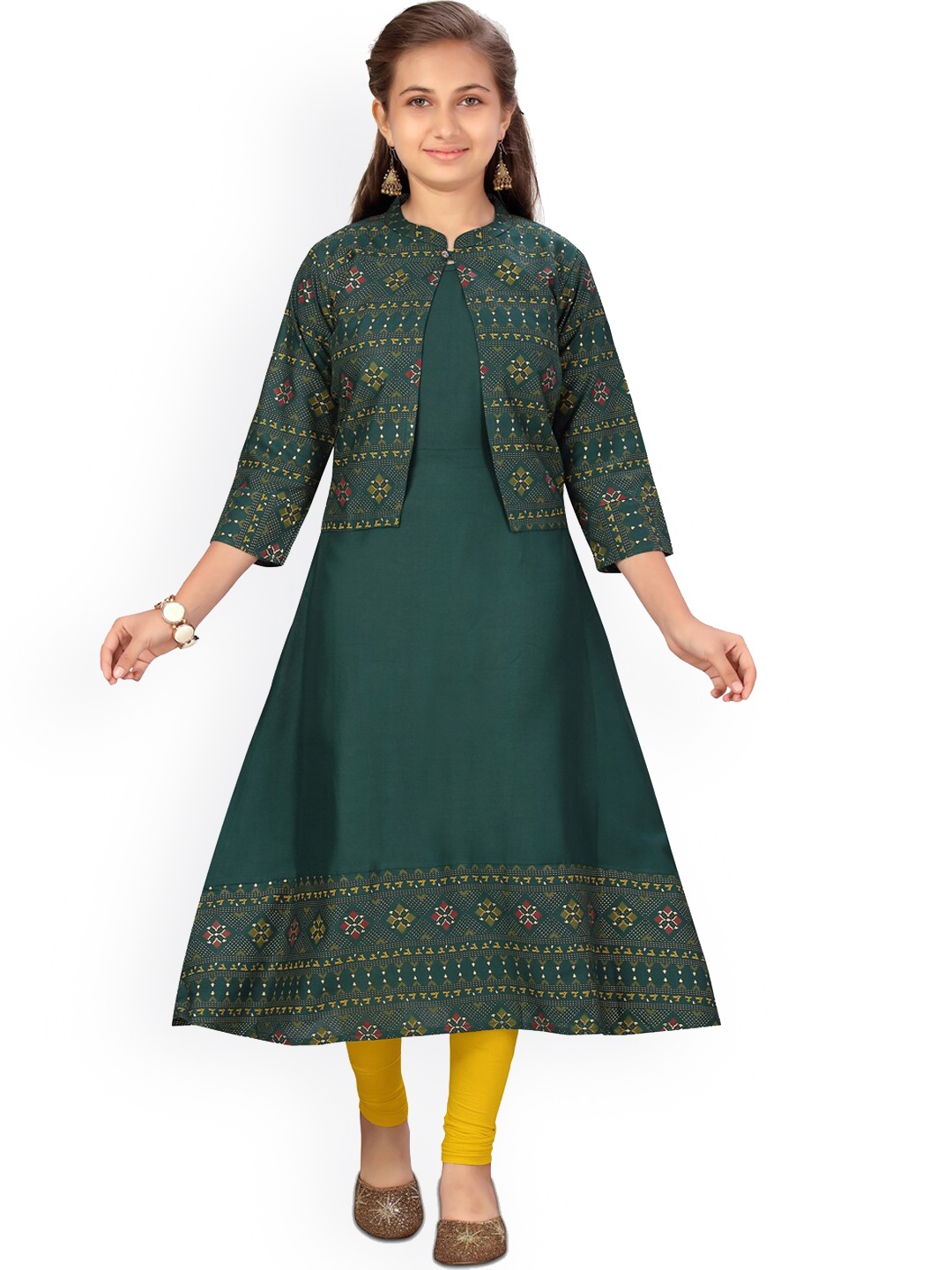 

Aarika Girls Green Ethnic Motifs Printed A-Line Kurta