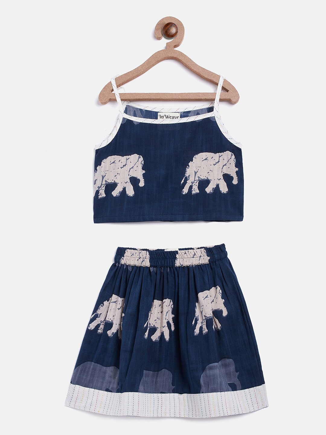 

InWeave Girls Blue & Grey Printed Top with Skirt