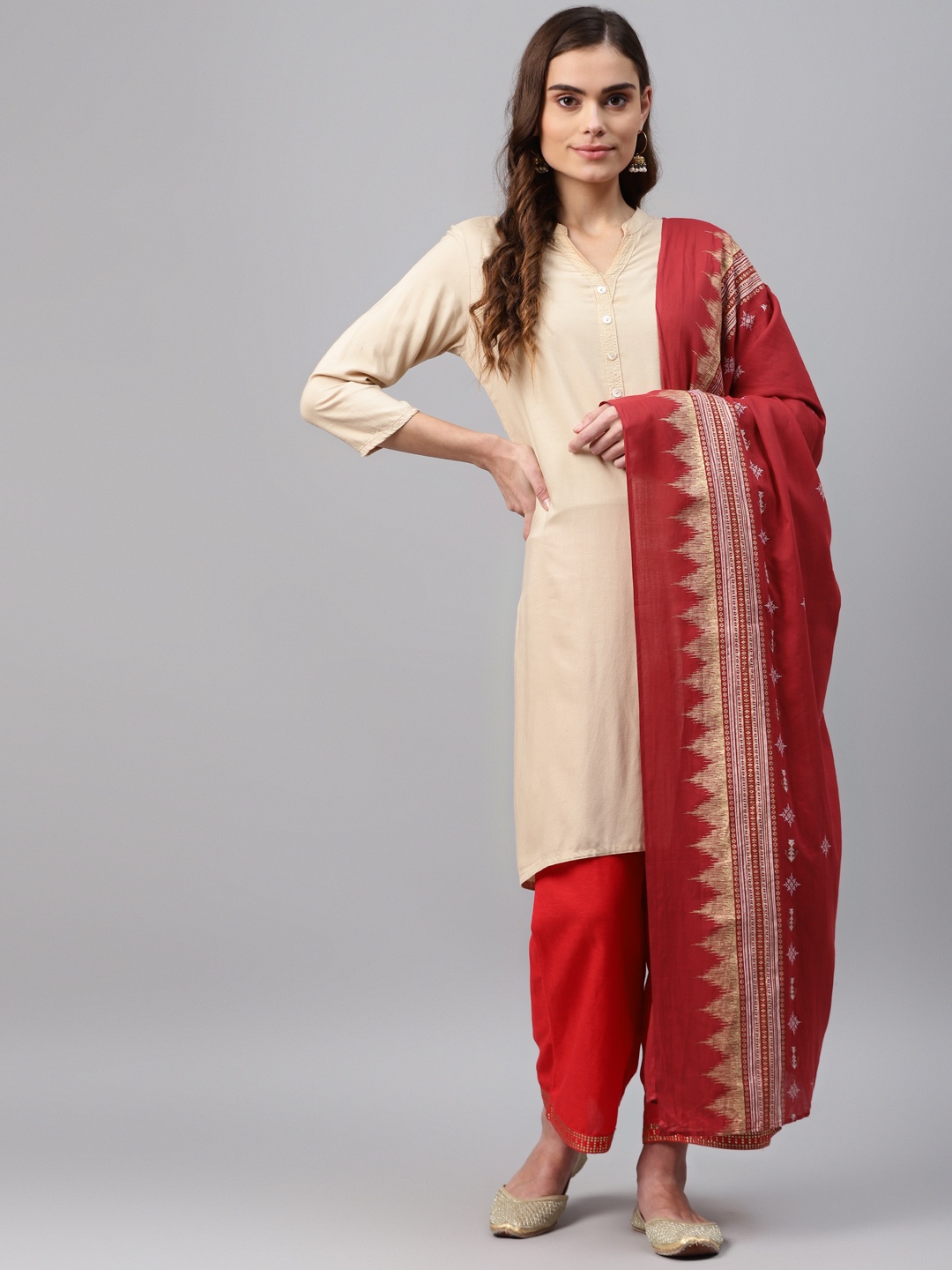 

Rangriti Red & White Ethnic Motifs Printed Dupatta