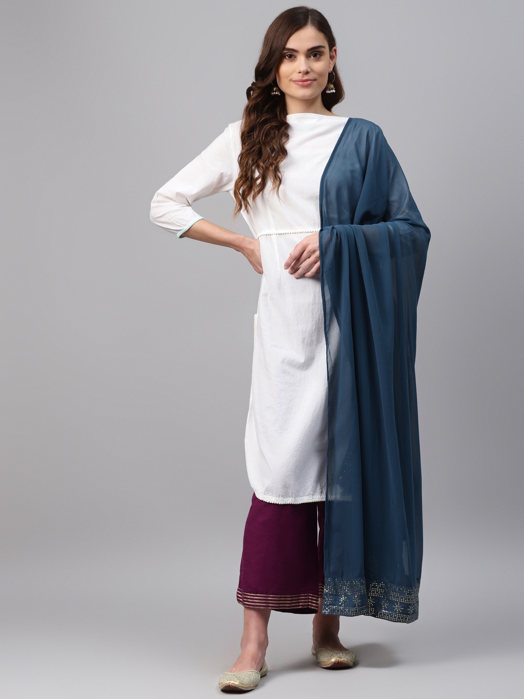 

Rangriti Navy Blue Solid Dupatta