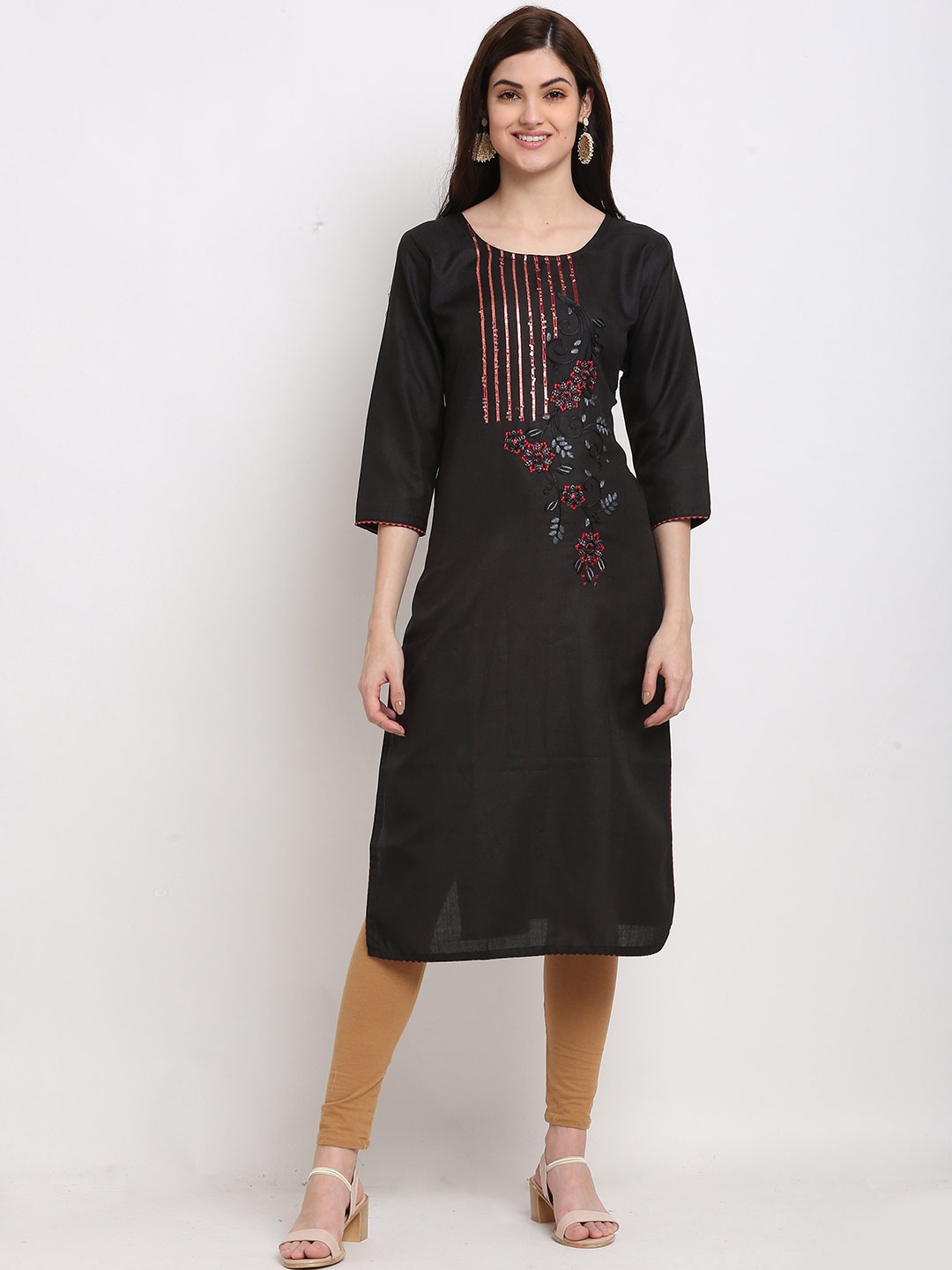 

Rajnandini Women Black Floral Embroidered Kurta
