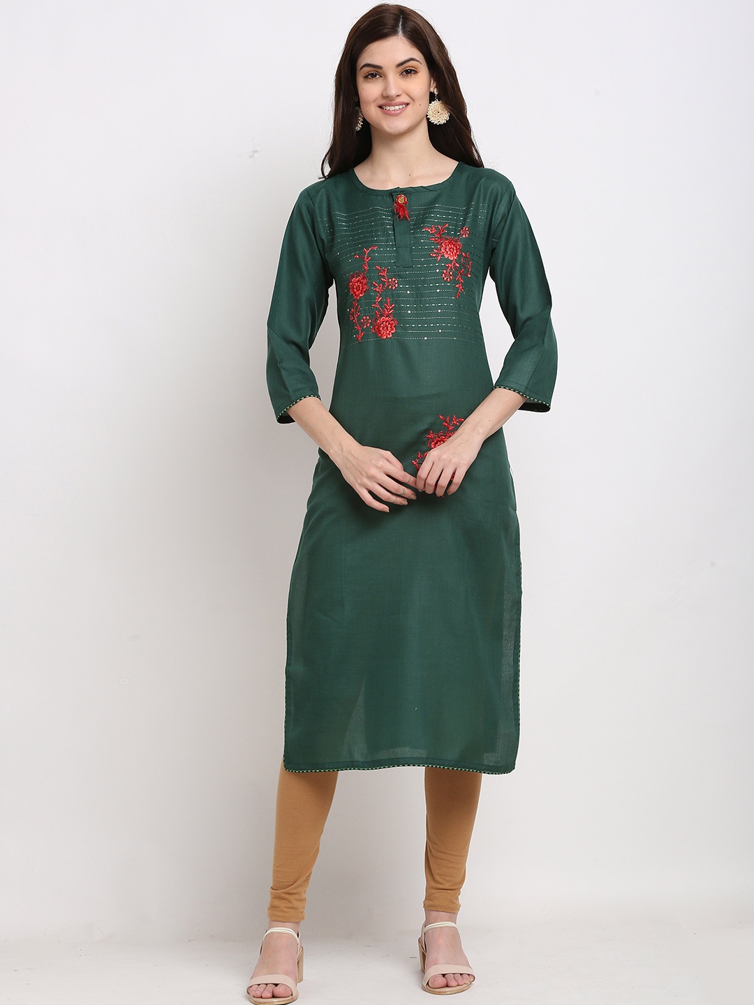 

Rajnandini Women Green & Red Floral Embroidered Kurta