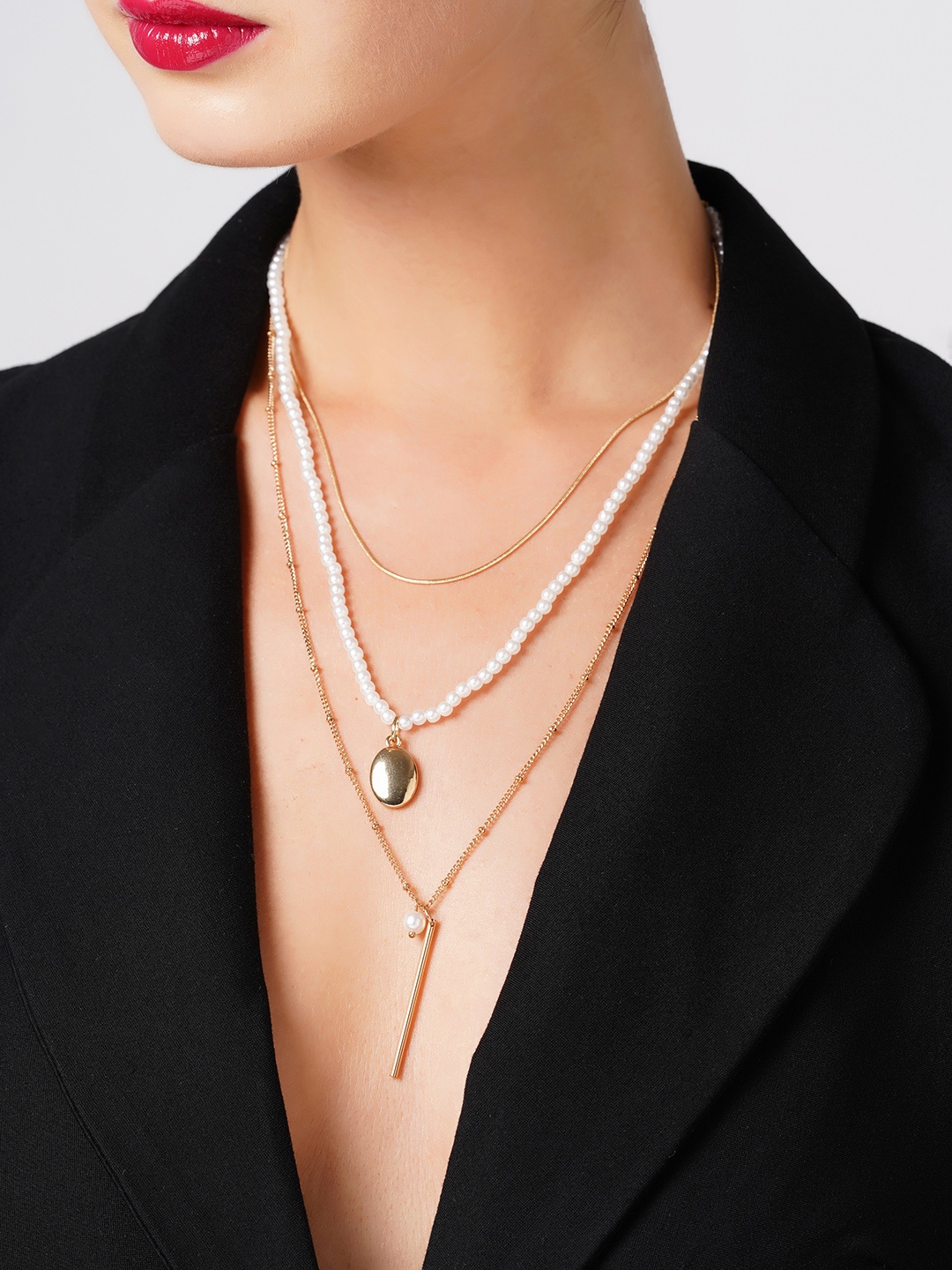 

AMI Gold-Toned & White Gold-Plated Layered Necklace