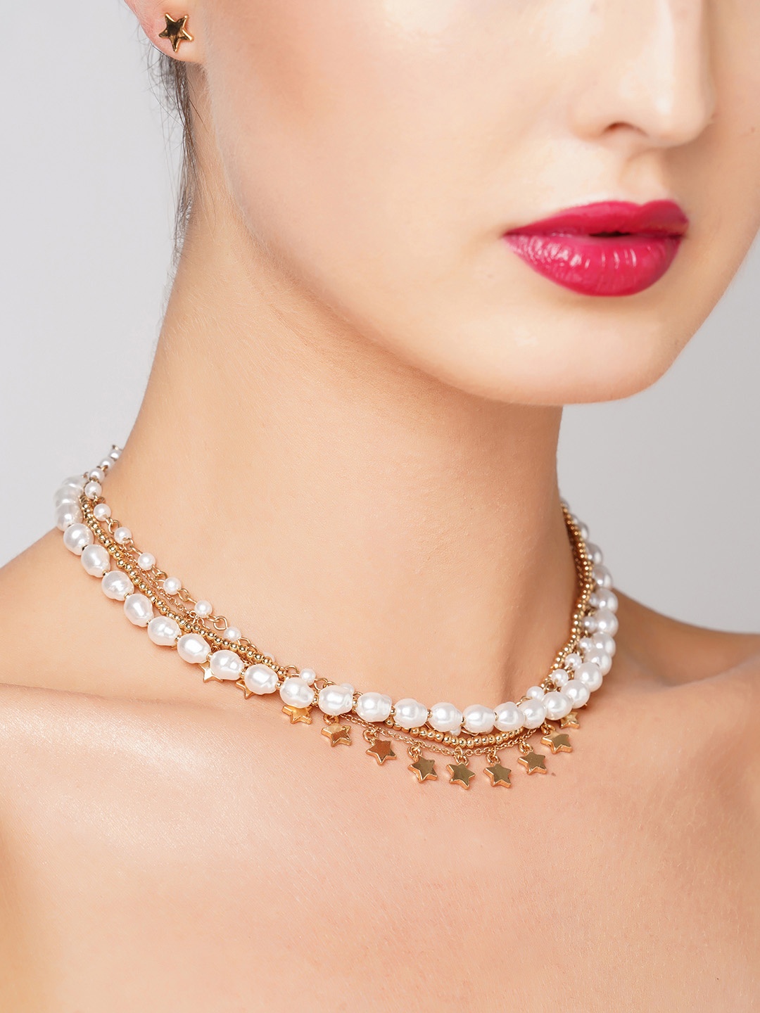 

AMI Gold-Toned & White Gold-Plated Layered Necklace