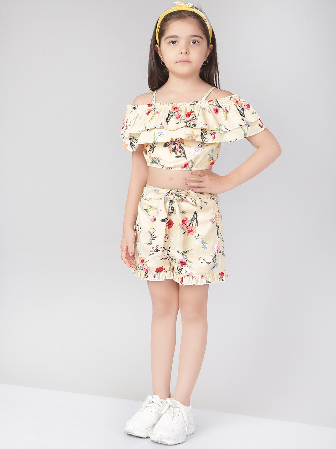 

Naughty Ninos Girls Beige & Red Printed Top with Shorts