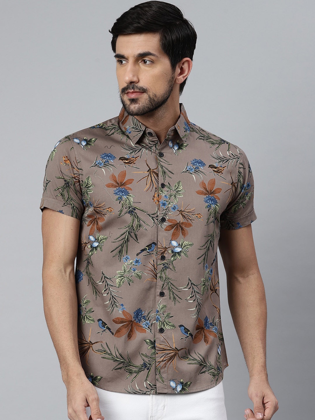 

Dennis Lingo Men Comfort Slim Fit Floral Opaque Printed Casual Shirt, Brown