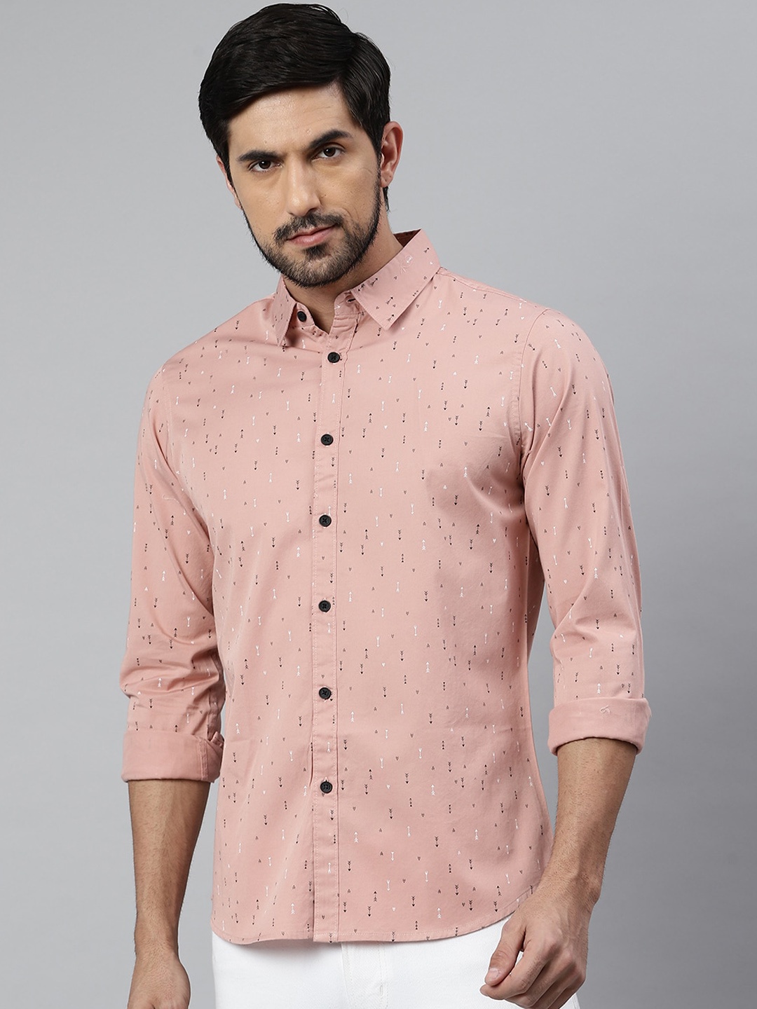 

Dennis Lingo Men Pink Comfort Slim Fit Opaque Printed Casual Shirt
