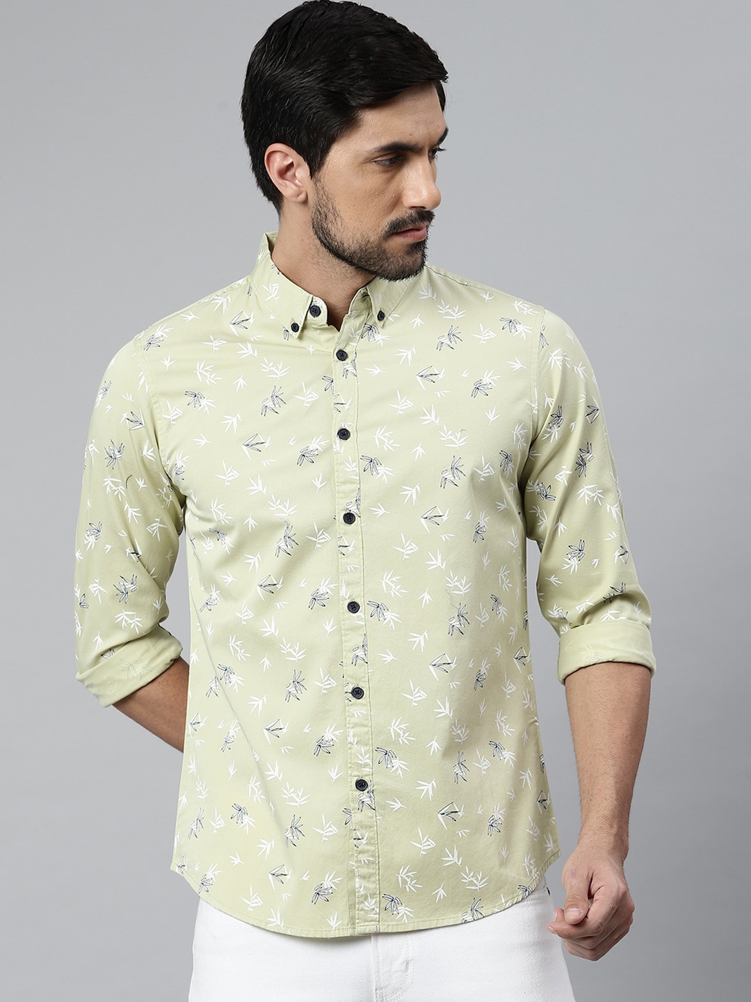 

Dennis Lingo Men Green Comfort Slim Fit Floral Opaque Printed Casual Shirt