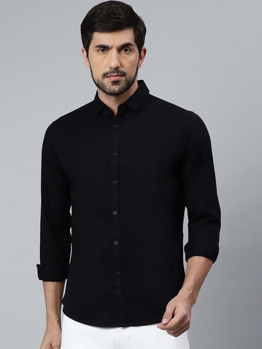 

Dennis Lingo Men Black Comfort Slim Fit Opaque Casual Cotton Shirt
