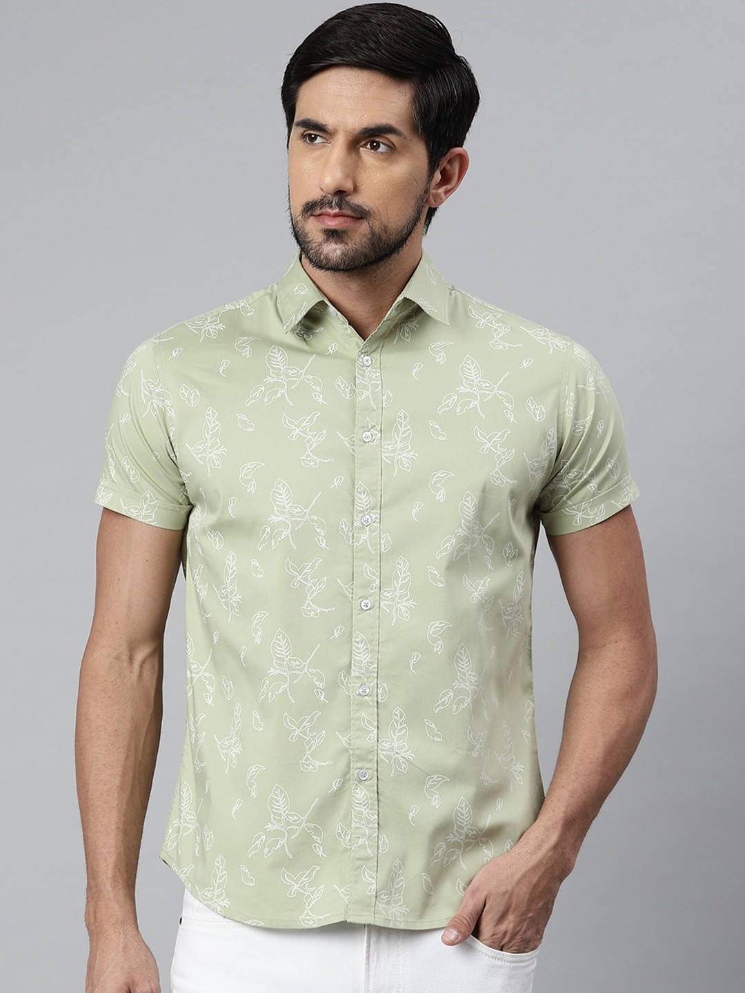 

Dennis Lingo Men Green Comfort Slim Fit Opaque Printed Casual Shirt