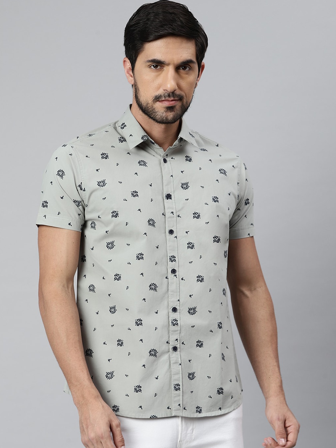 

Dennis Lingo Men Green Comfort Slim Fit Floral Opaque Printed Casual Cotton Shirt