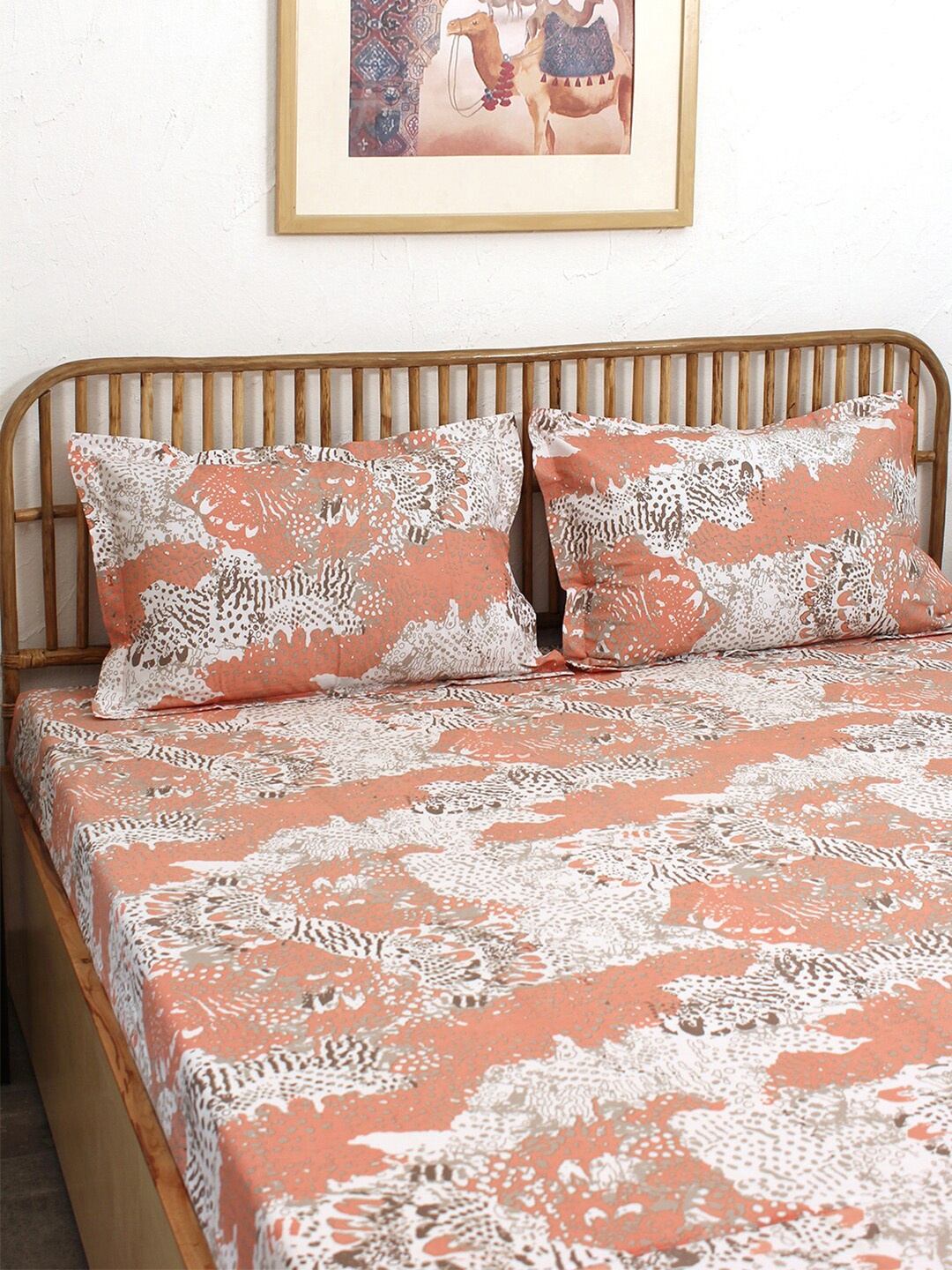 

House This Pink & White 180 TC Queen Bedsheet with 2 Pillow Covers