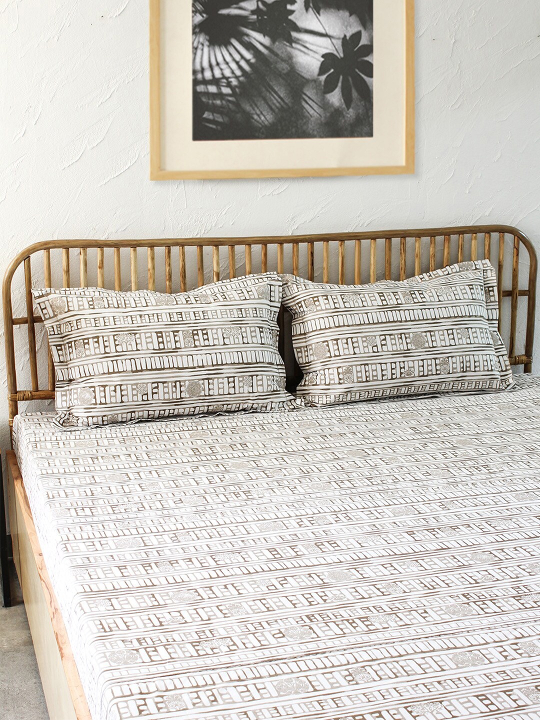 

House This Grey & Brown Geometric 180 TC Single Bedsheet with 1 Pillow Covers