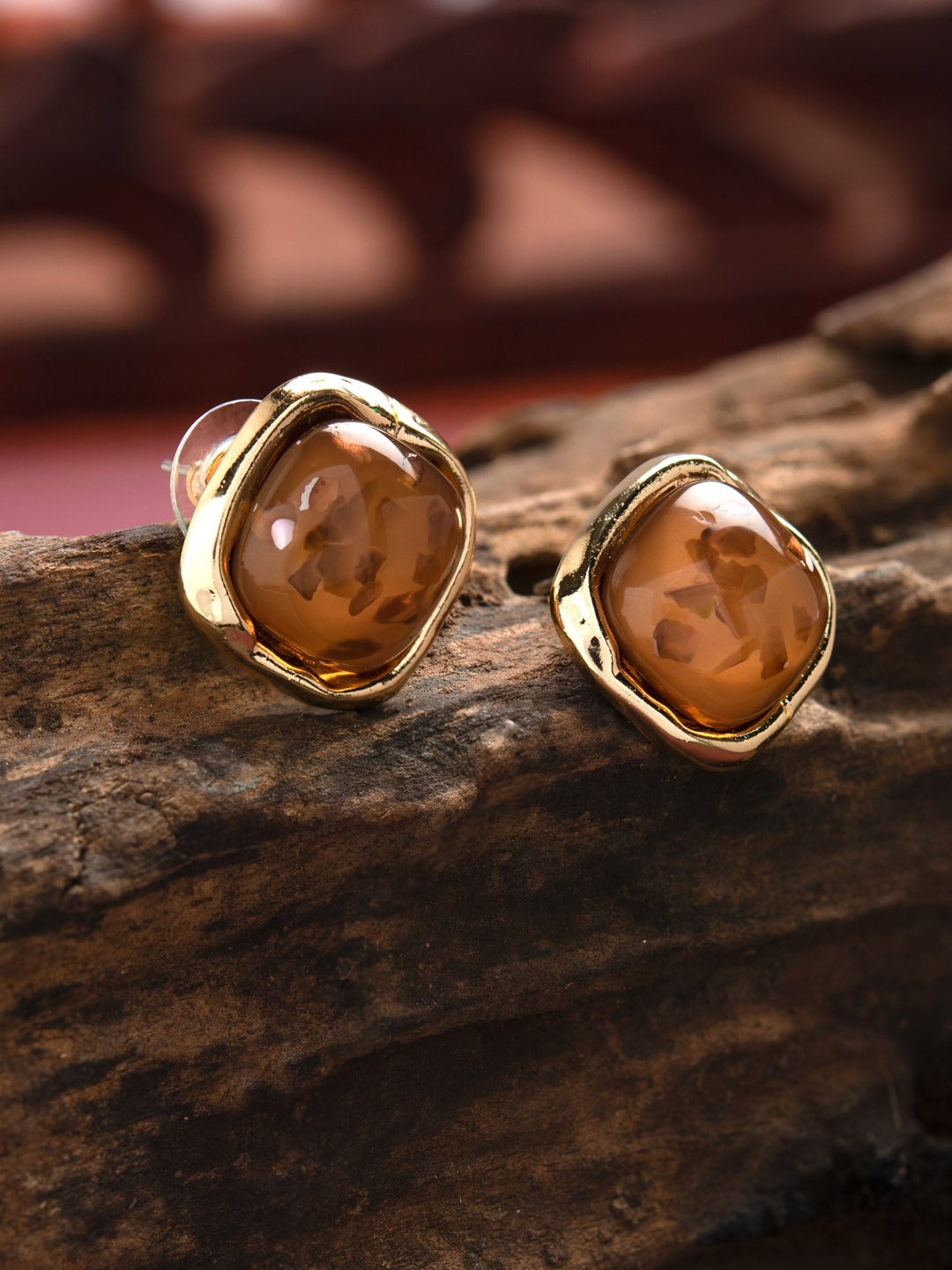

E2O Brown & Gold-Toned Contemporary Studs Earrings