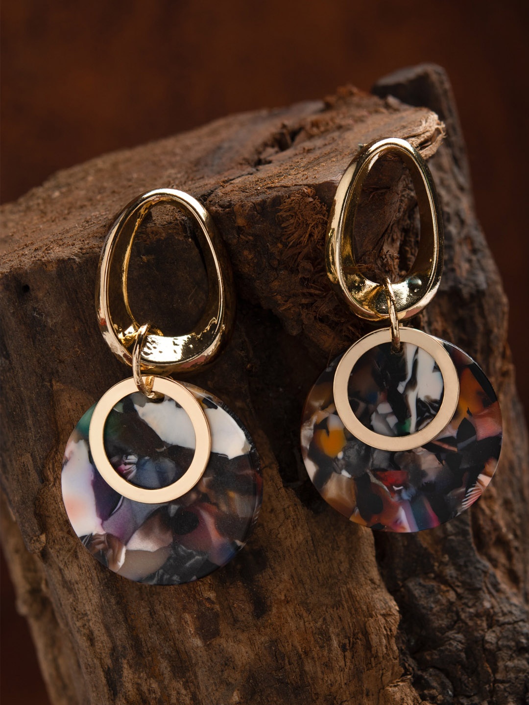 

E2O Gold-Plated & Brown Contemporary Drop Earrings
