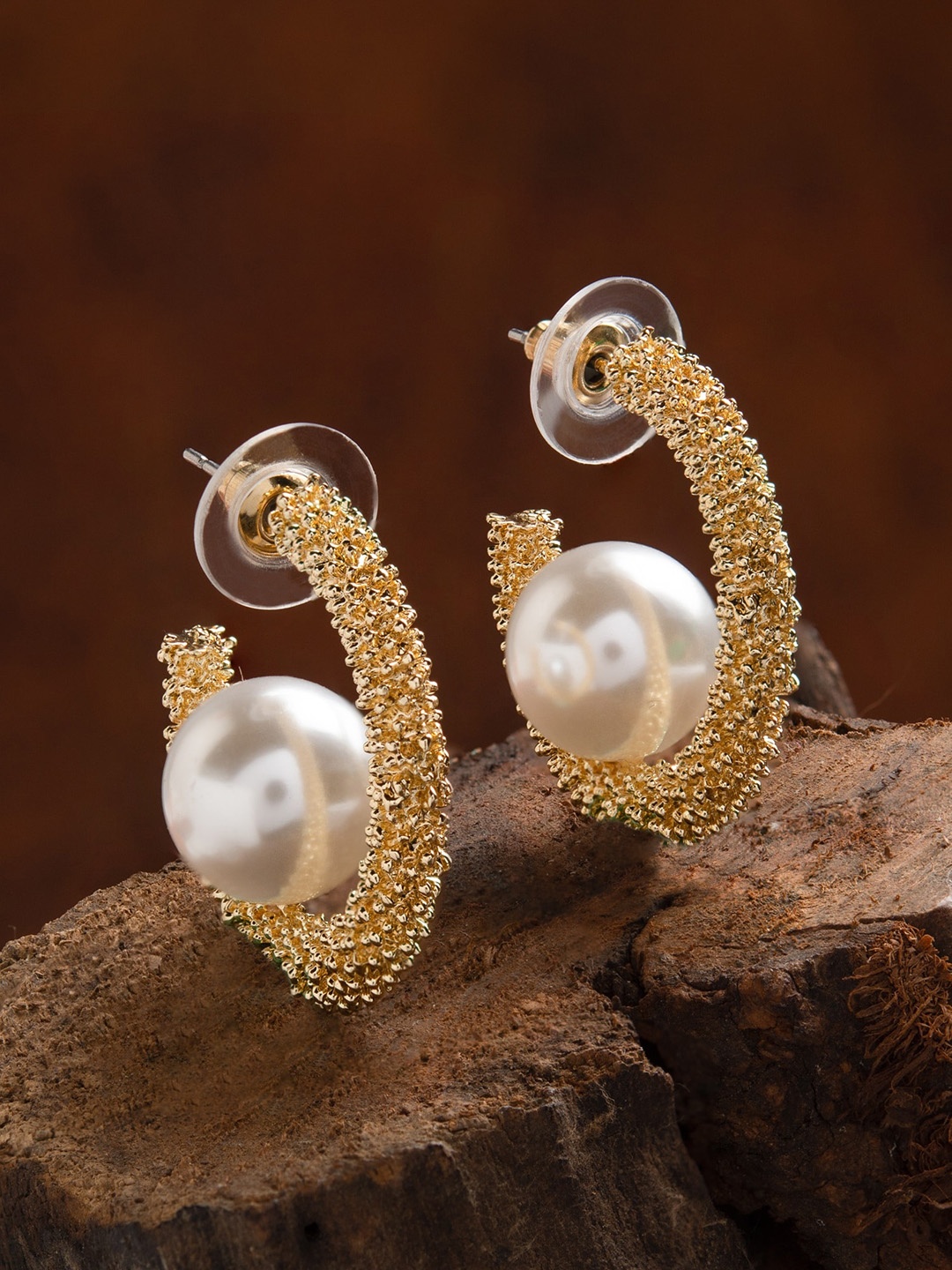 

E2O Gold-Toned Contemporary Half Hoop Earrings