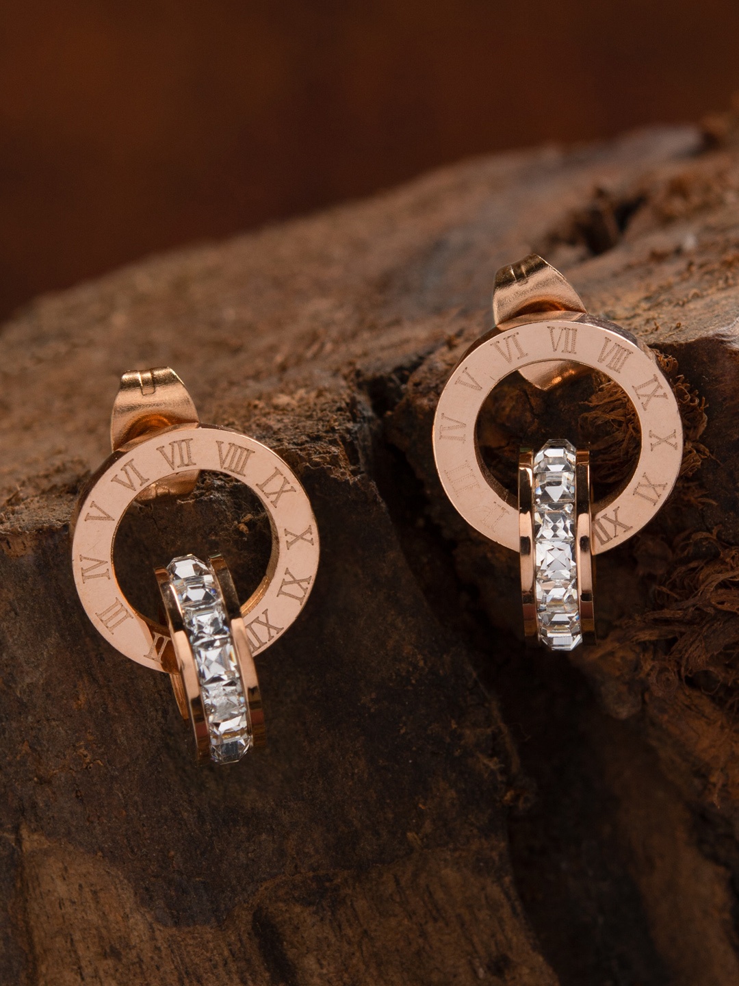 

E2O Copper-Toned Contemporary Studs Earrings