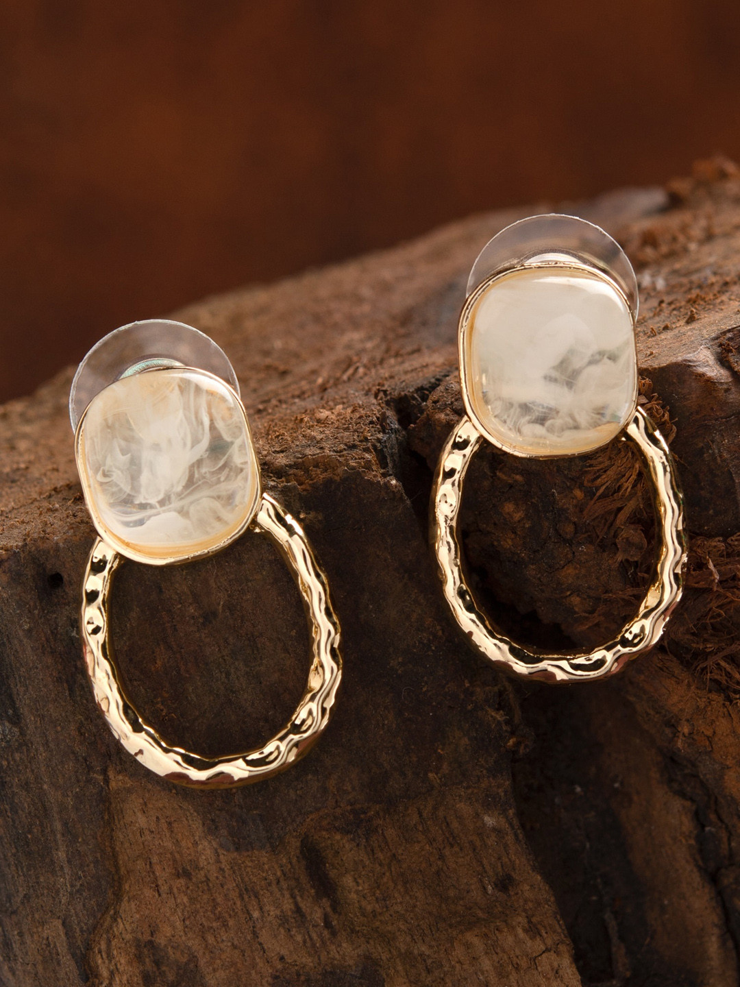 

E2O Gold-Plated & Off White Contemporary Drop Earrings