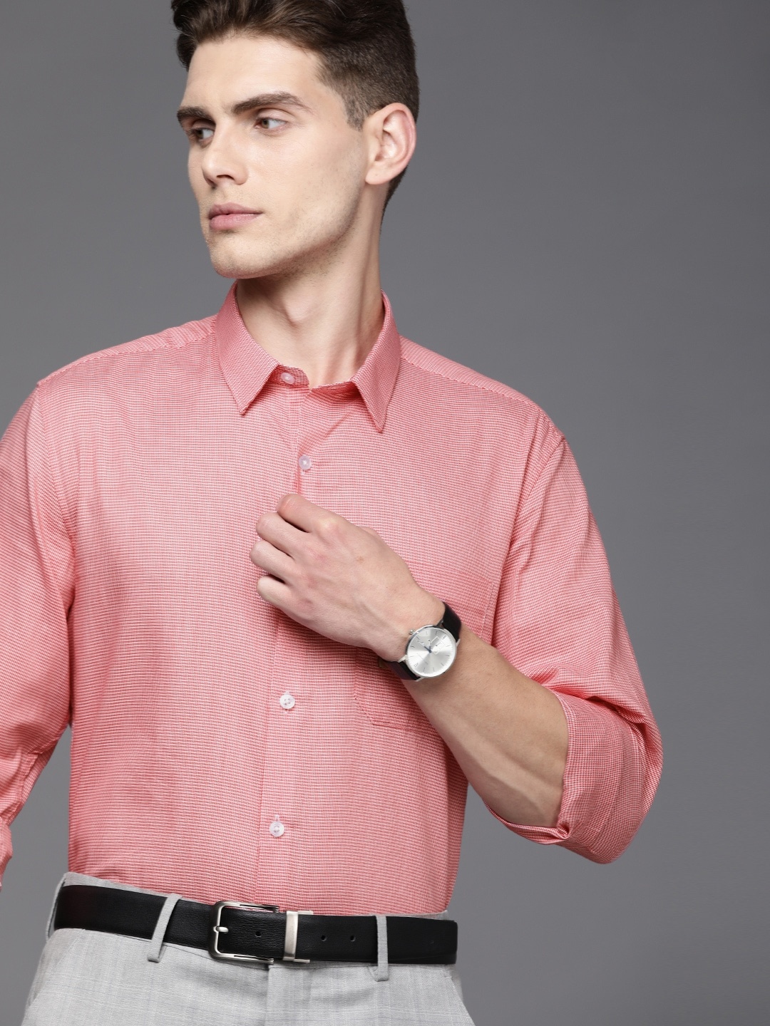 

Louis Philippe Men Red Self-Design Slim Fit Pure Cotton Formal Shirt