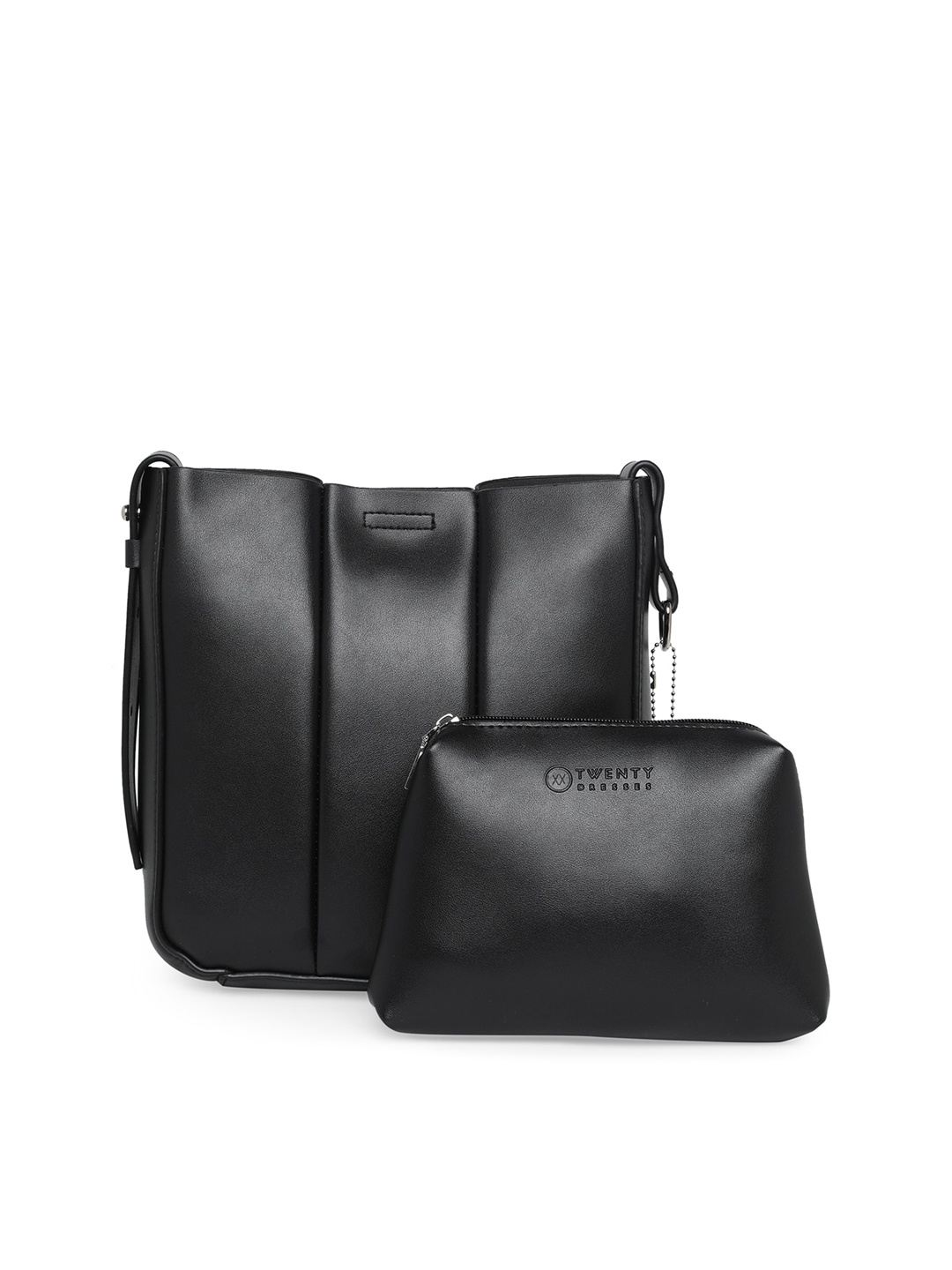 

20Dresses Black Structured Sling Bag with Tasselled