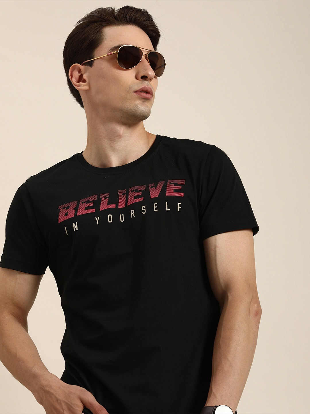 

Moda Rapido Men Charcoal Typography Printed Pure Cotton Casual T-shirt