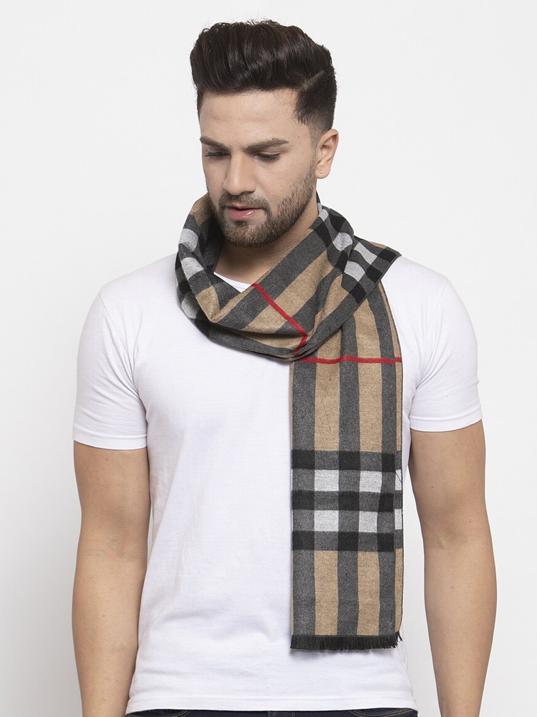 

Calvadoss Men Grey & Red Checked Regular-Fit Mufflers