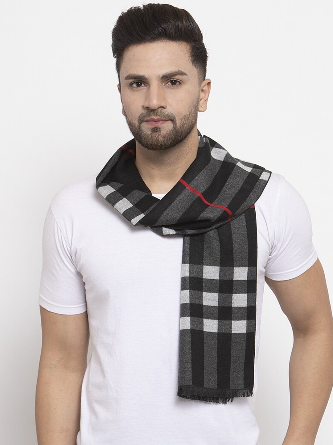 

Calvadoss Men Black & Grey Checked Muffler