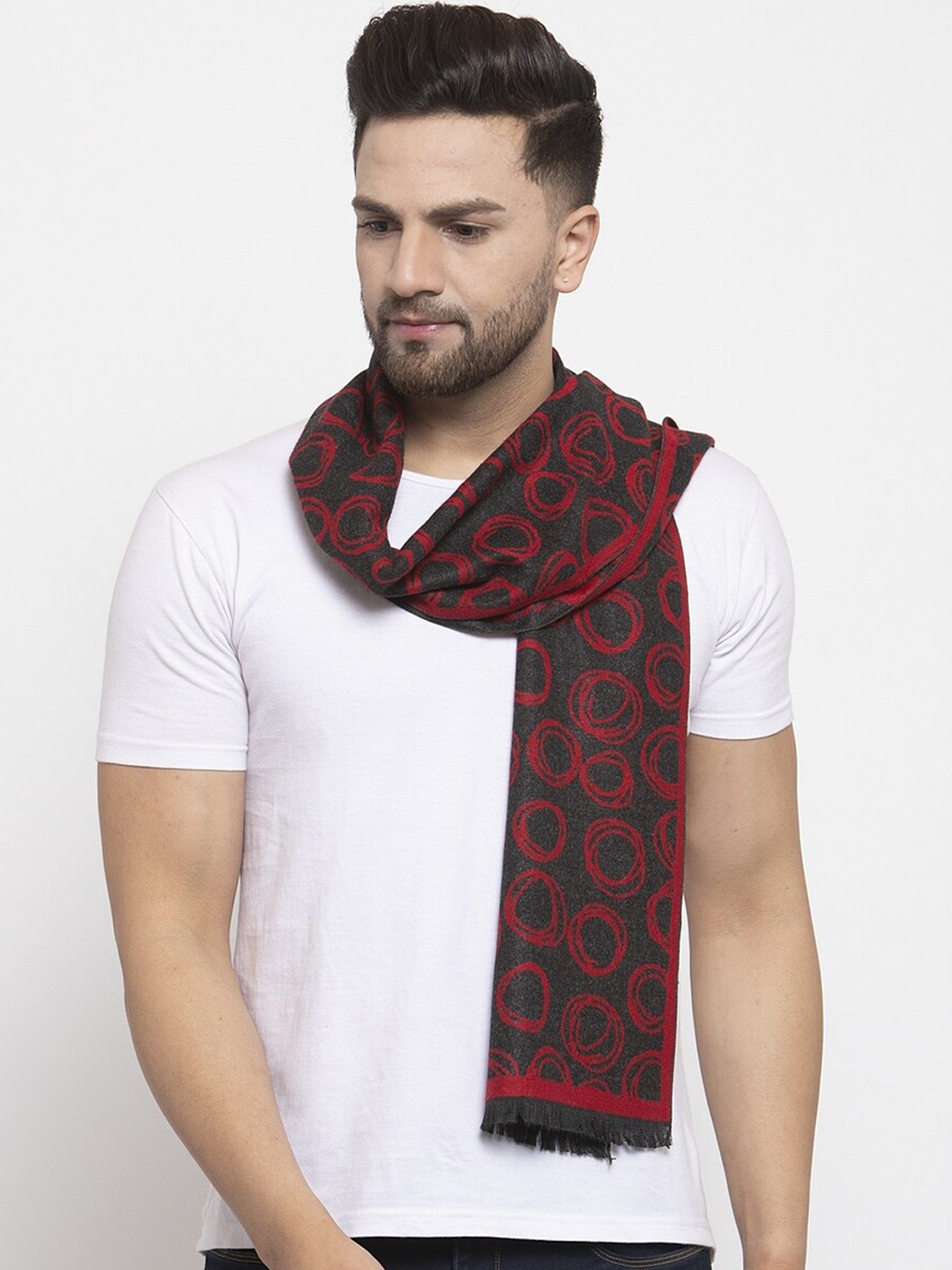 

Calvadoss Men Grey & Red Printed Premium Muffler