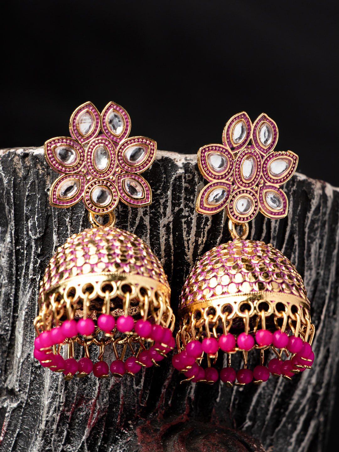

MORKANTH JEWELLERY Gold-Plated & Pink Dome Shaped Jhumkas