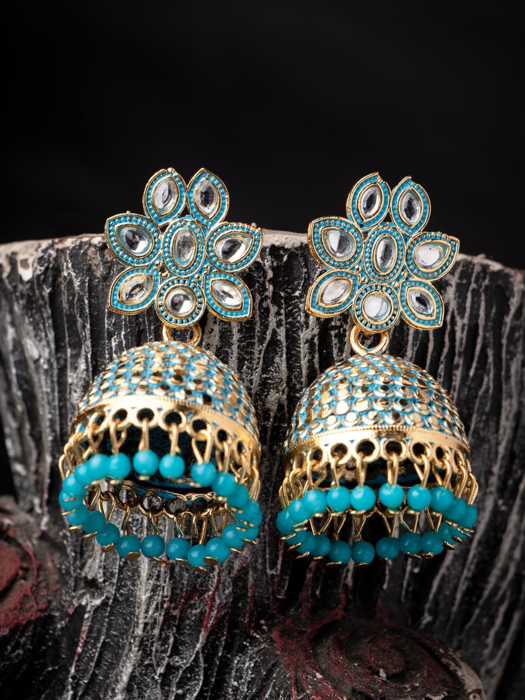 

MORKANTH JEWELLERY Blue Contemporary Jhumkas Earrings