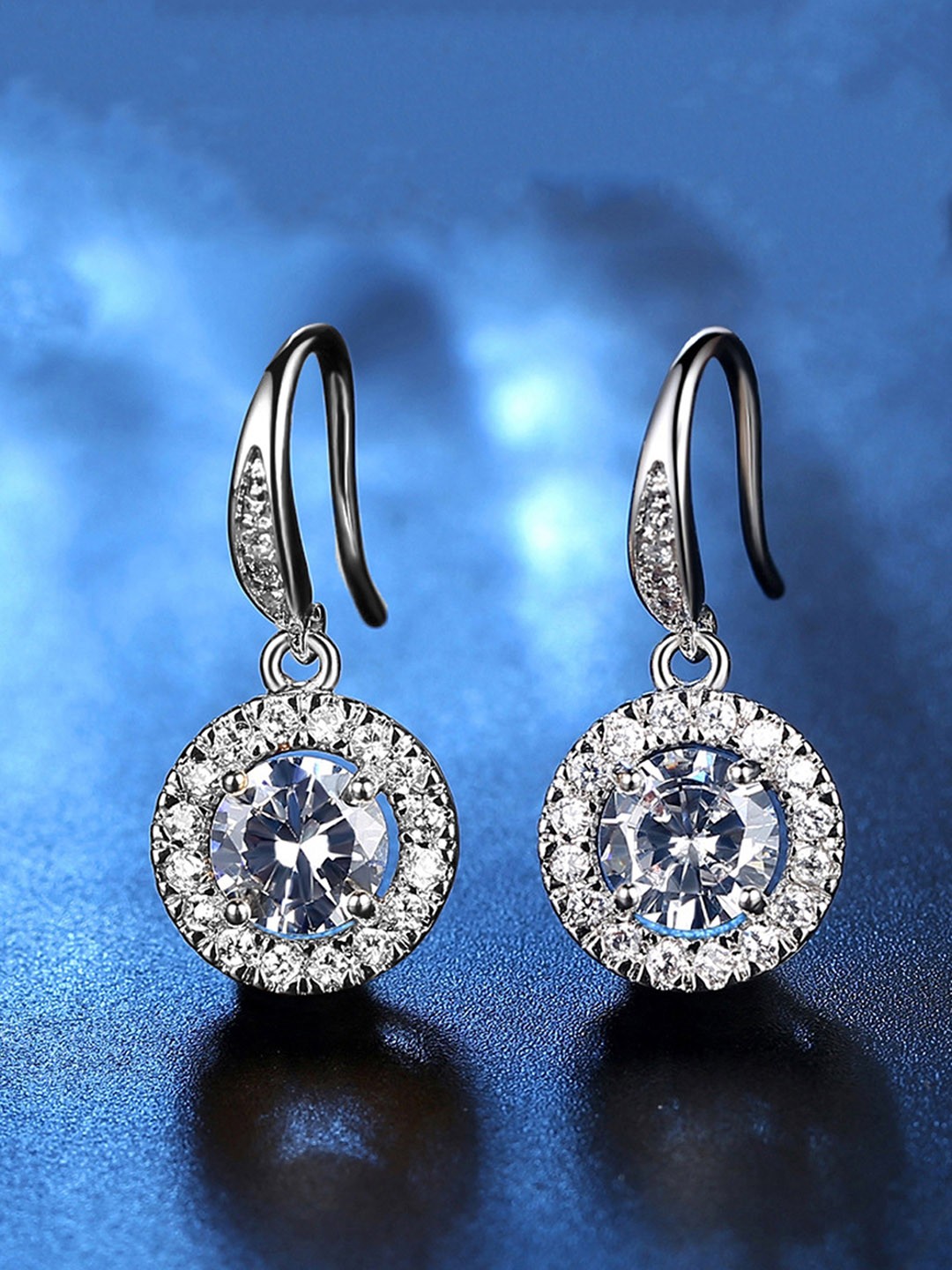 

Yellow Chimes White Crystal Silver-Toned Circular Drop Earrings