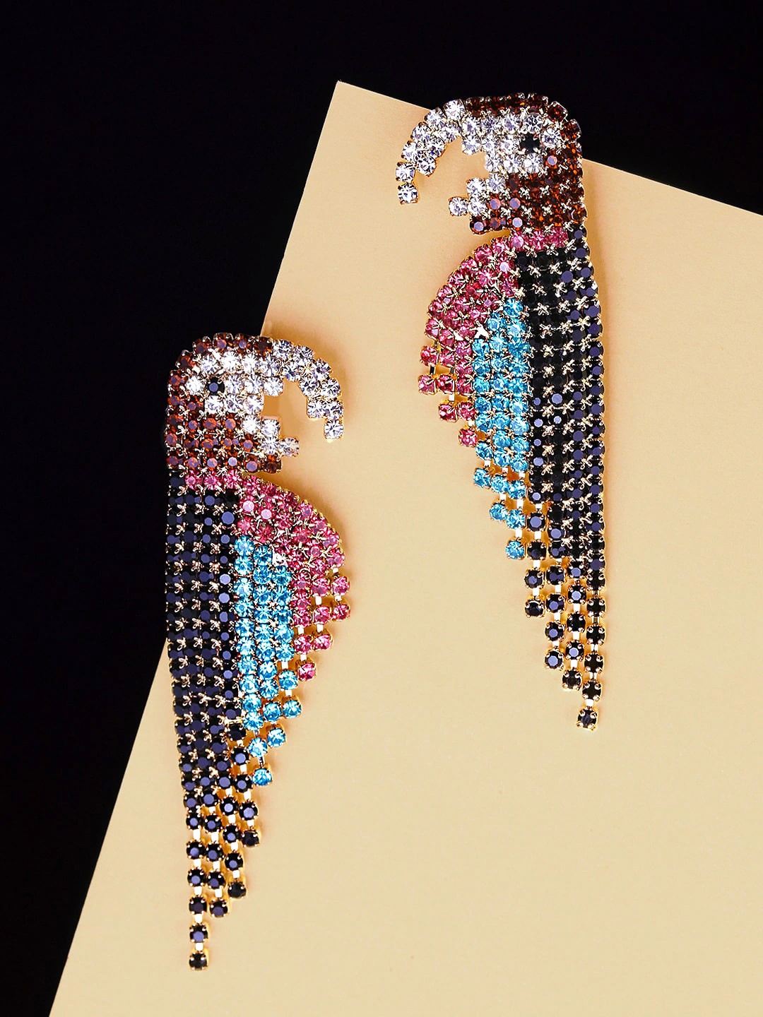 

Yellow Chimes Golden - Toned Rhinestone Crystal Parrot Shaped Multicolor Dangler Earrings, Multi