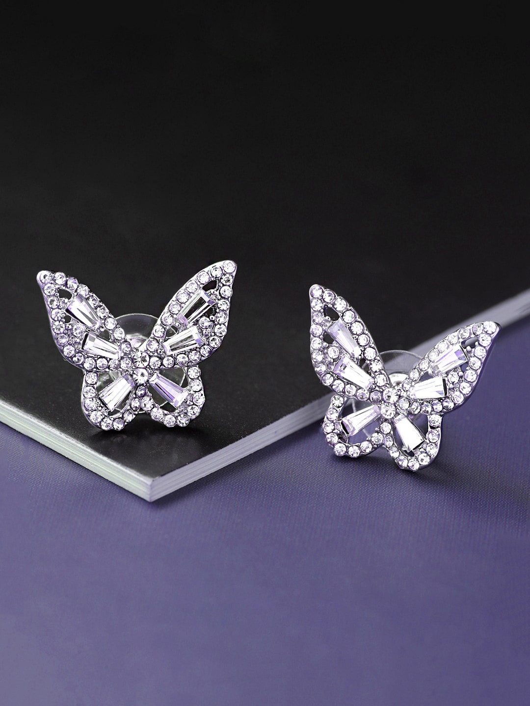 

Yellow Chimes Silver-Toned Butterfly Studs Earrings