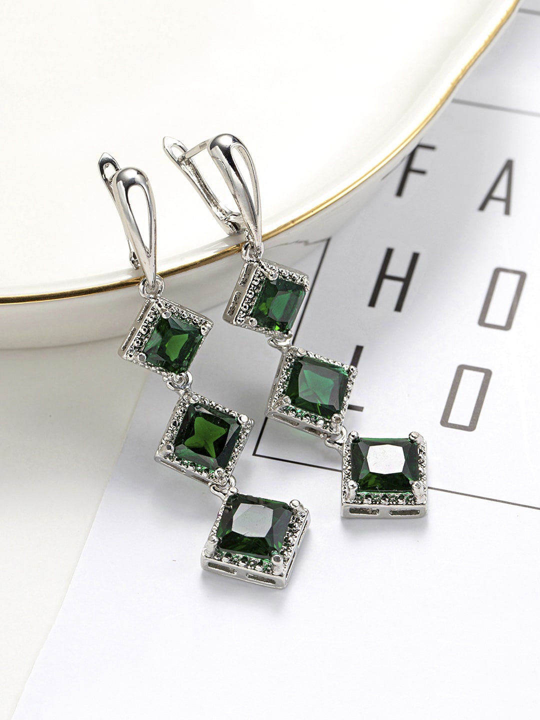 

Yellow Chimes Green Square Drop Earrings