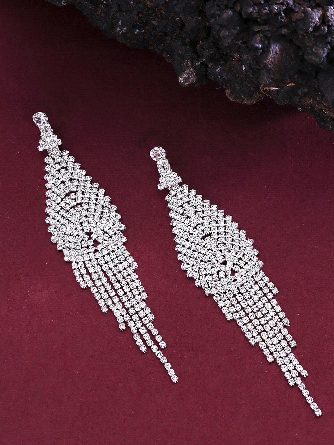 

Yellow Chimes Silver-Toned & White Leaf Shaped Danglres Earrings