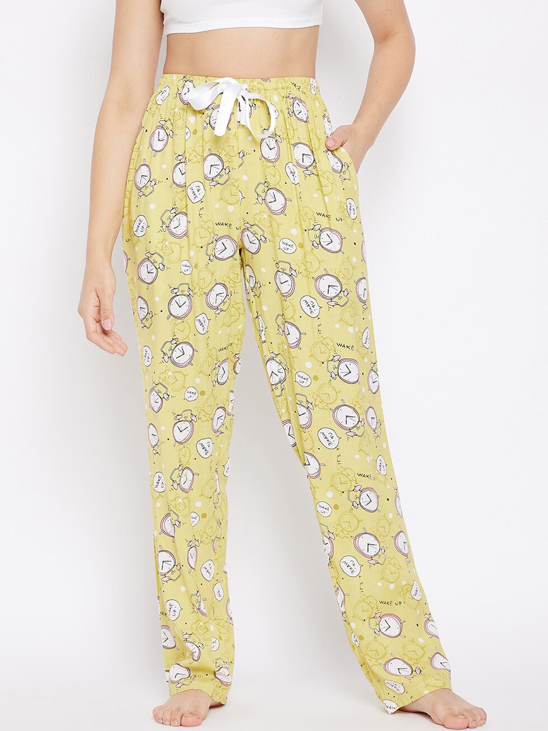 

Clovia Woman Yellow Alarm Clock Print Pyjama