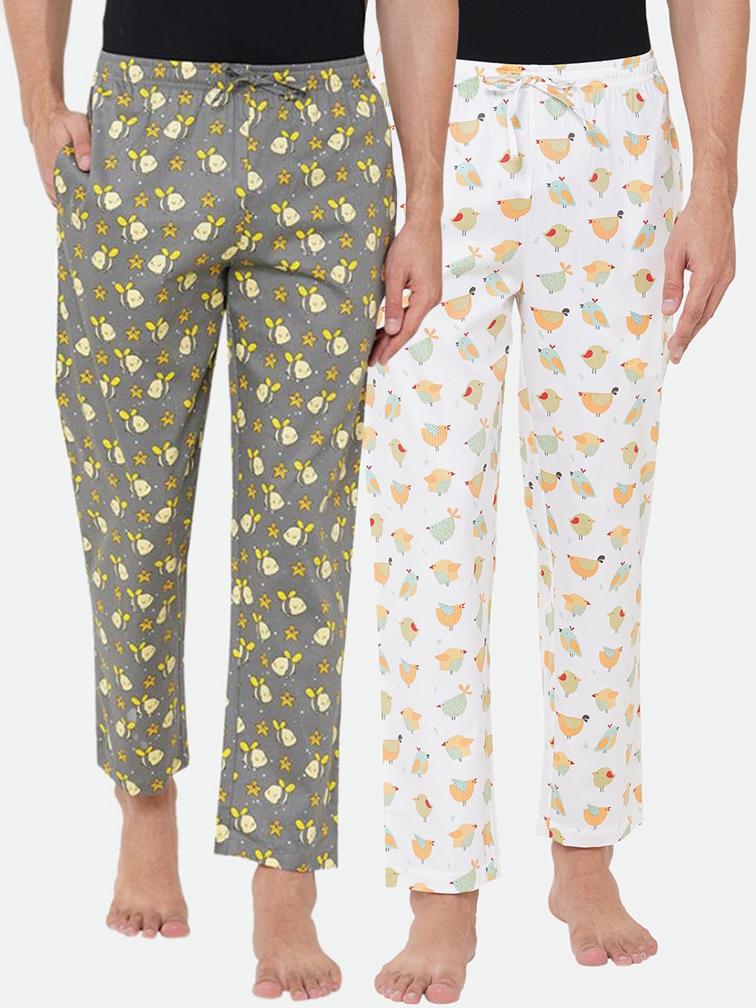 

CASA DE NEENEE NEENEE Men Pack Of 2 Grey & White Printed Lounge Pants