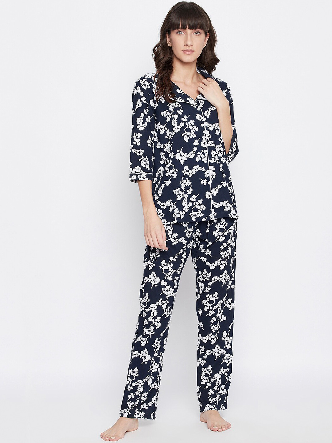 

Clovia Women Navy Blue & White Printed Night suit