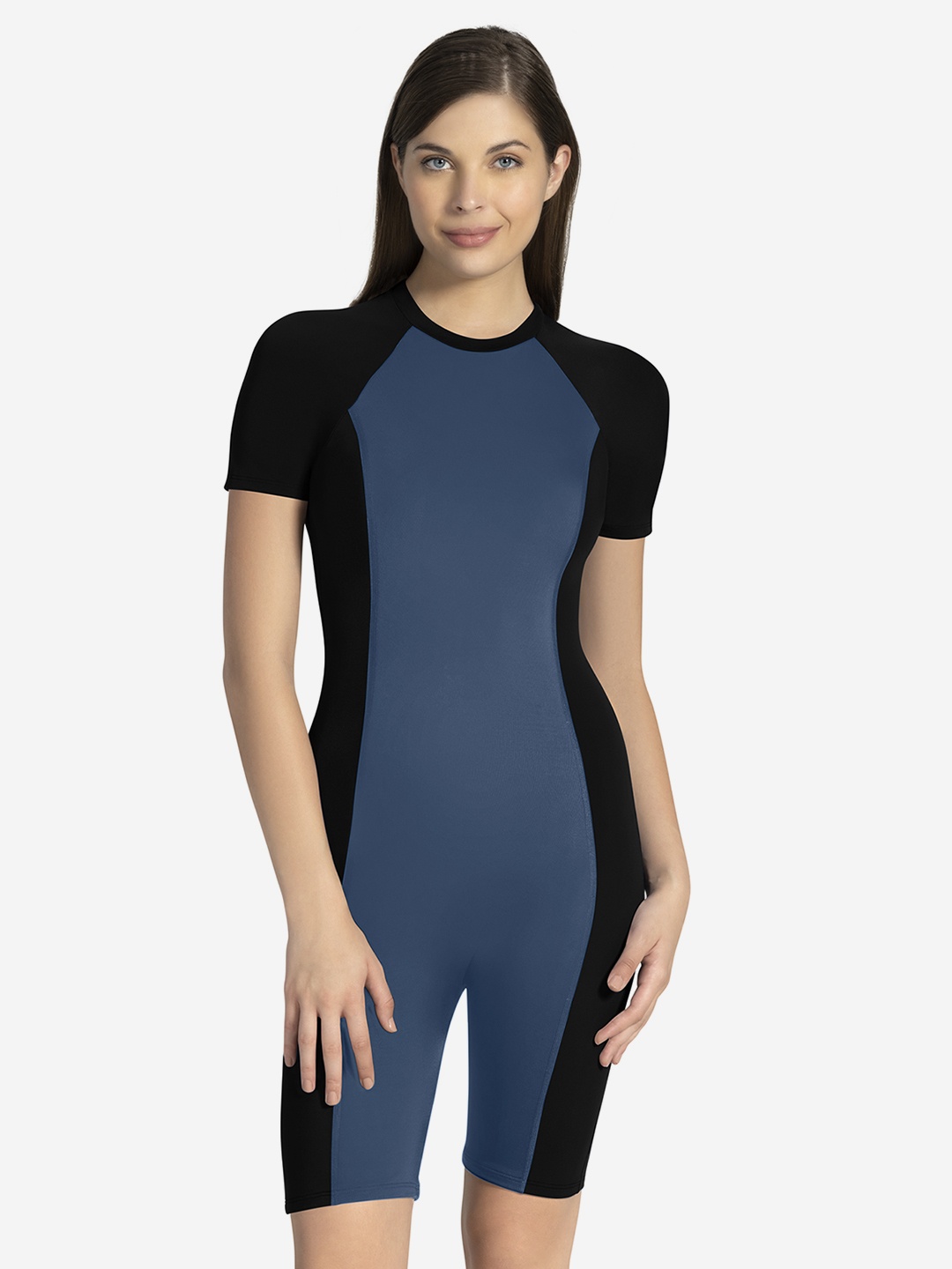 

Amante Women Navy Blue & Black Colourblocked Padded Legsuit