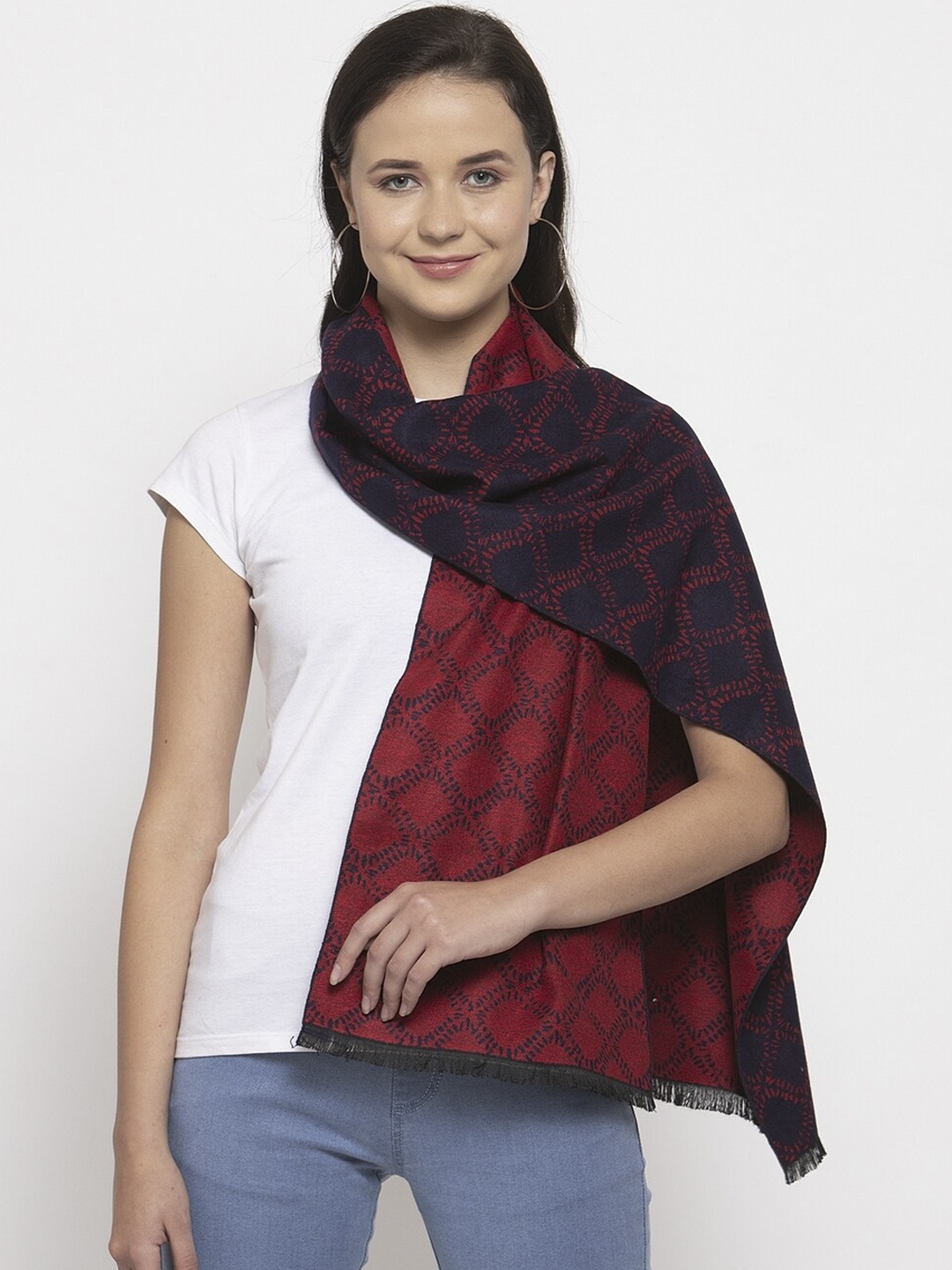 

Calvadoss Women Navy Blue & Maroon Printed Muffler