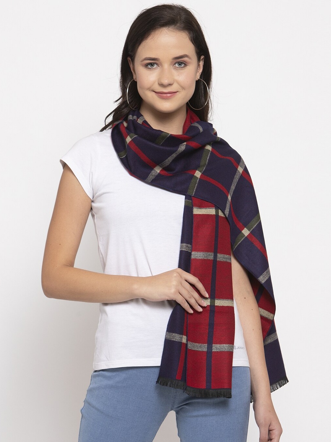

Calvadoss Women NavyBlue & Red Checked Cotton Mufflers, Blue