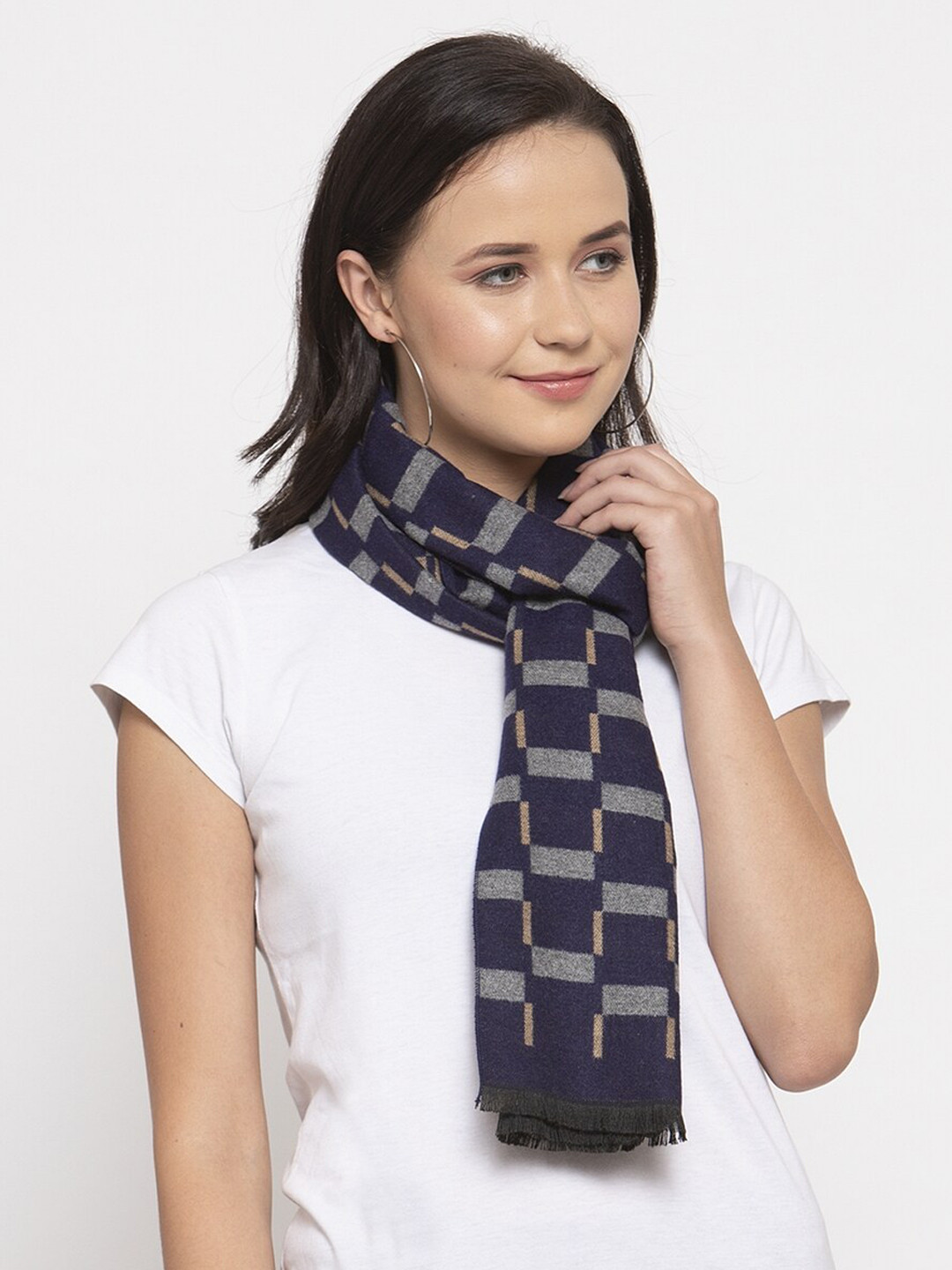 

Calvadoss Women Navy Blue & Grey Checked Regular-Fit Mufflers