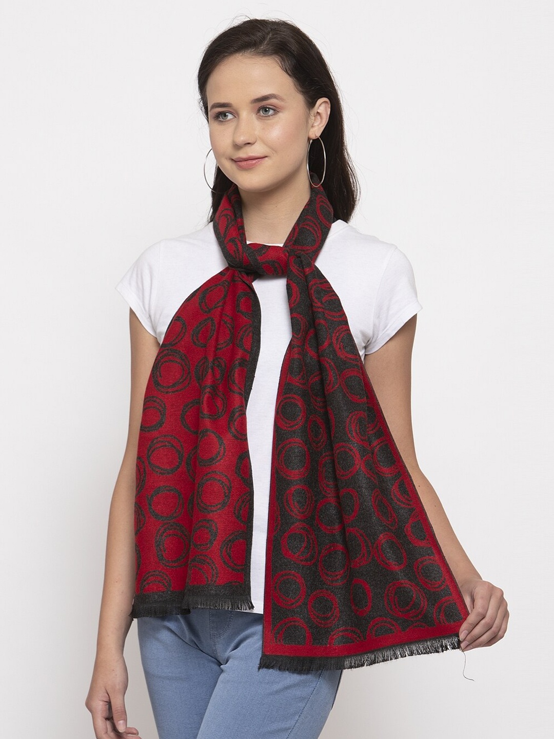 

Calvadoss Women Black & Red Printed Muffler