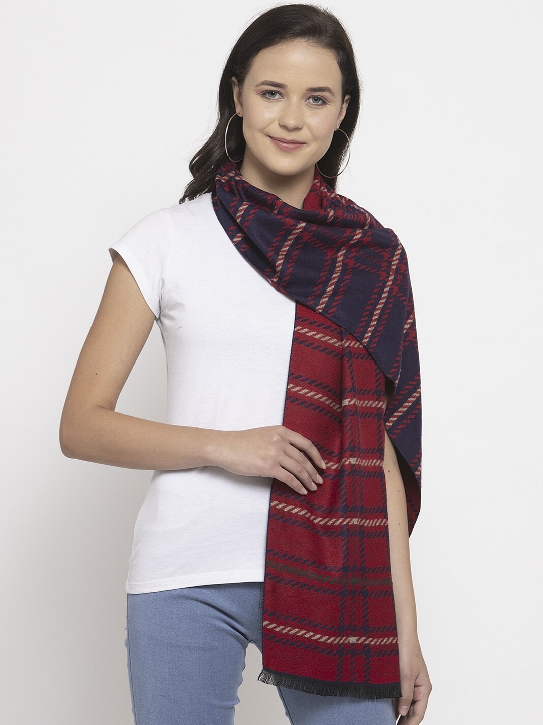

Calvadoss Women Navy Blue & Red Checked Muffler