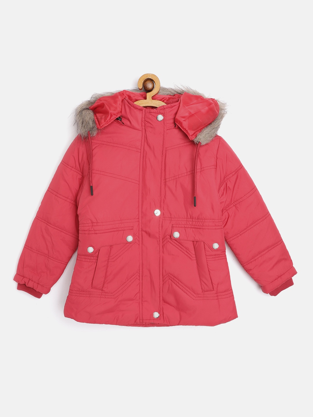 

Fort Collins Girls Red Insulator Faux Fur Trim Hooded Padded Jacket